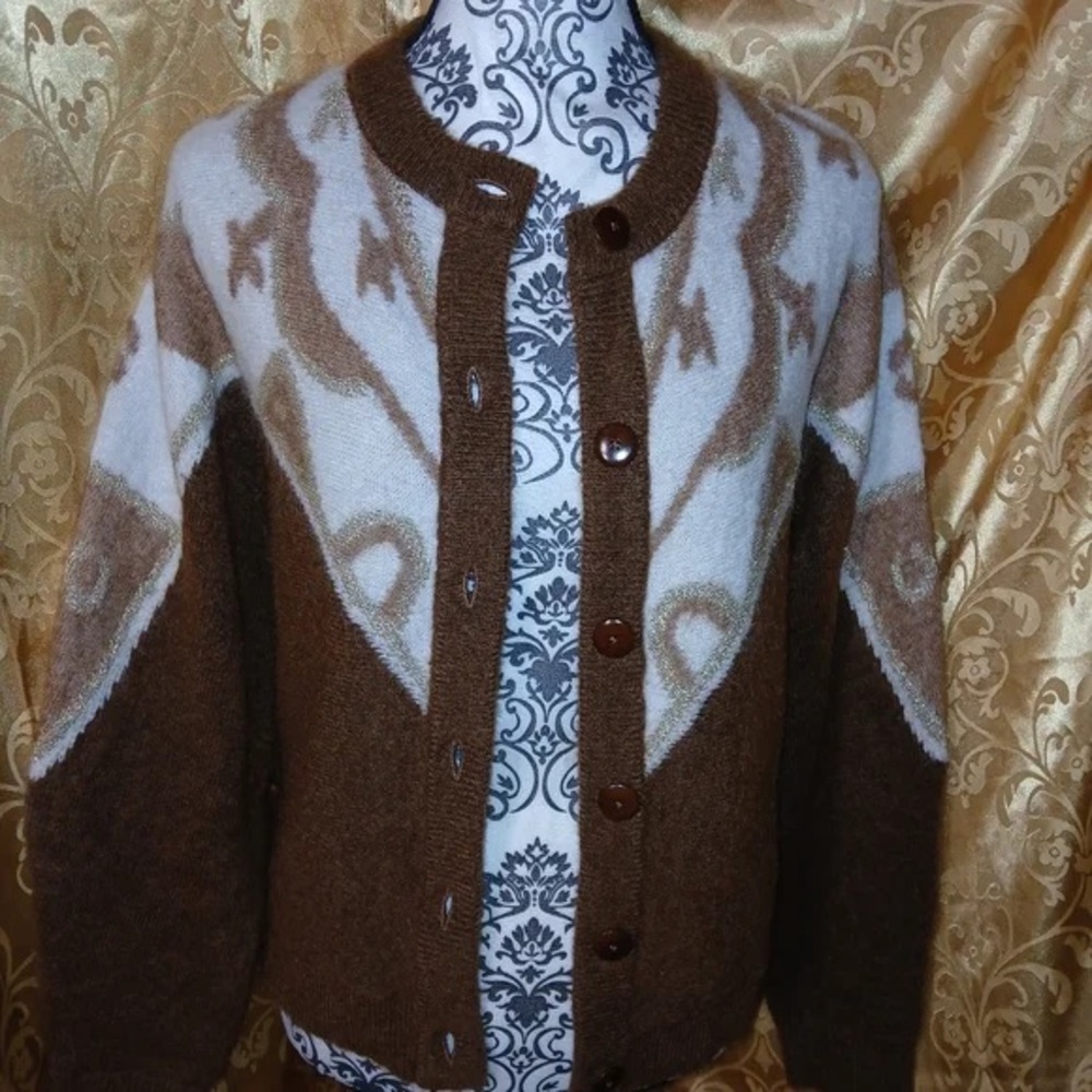 Sezane Brown and Cream Cardigan